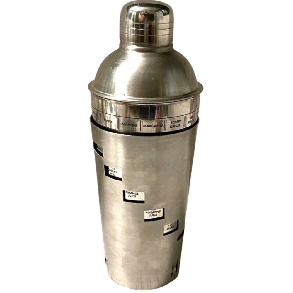 Chefmate Stainless Steel Rotating Recipe Cocktail‎ Shaker Silver 24oz 3-Piece